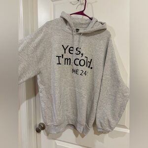 Gray “Yes, I’m Cold” Graphic Hoodie – Gildan Heavy Blend – Size Medium